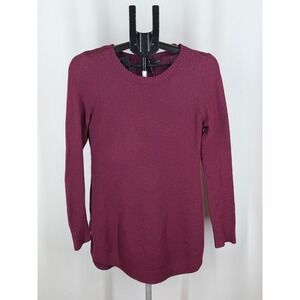 Free For All Womens Burgundy Long Sleeve Tunic Sweater Curved Hem Size S